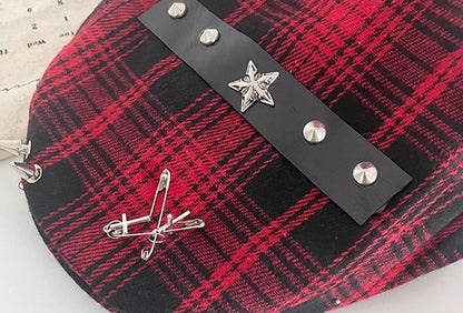 Plaid Pin Accent Newsboy Cap