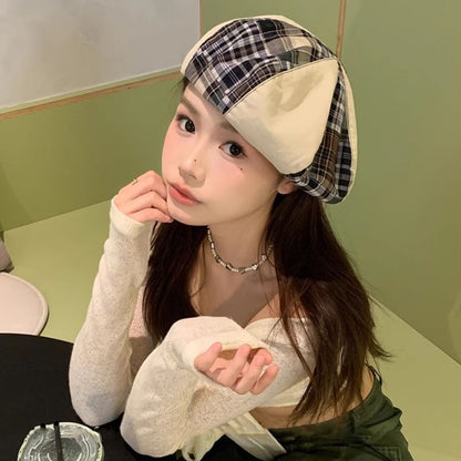 Plaid Panel Beret