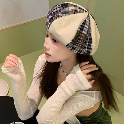 Plaid Panel Beret