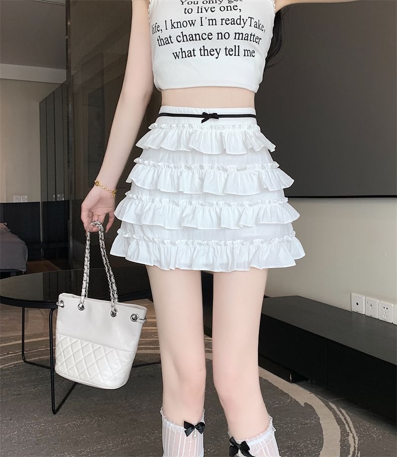 Bow Skirt Mini Tiered High Rise A-Line