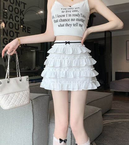 Bow Skirt Mini Tiered High Rise A-Line