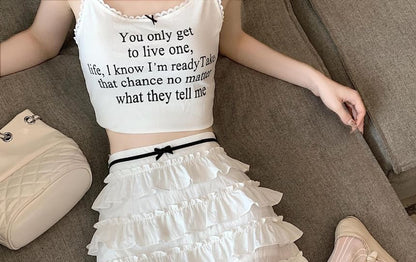 Bow Skirt Mini Tiered High Rise A-Line