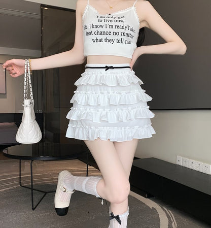 Bow Skirt Mini Tiered High Rise A-Line