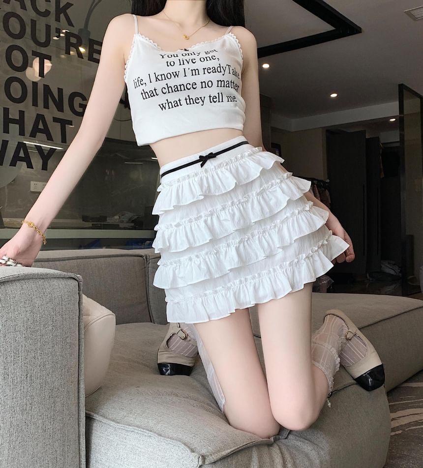 Bow Skirt Mini Tiered High Rise A-Line