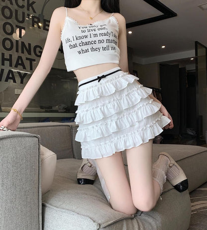 Bow Skirt Mini Tiered High Rise A-Line