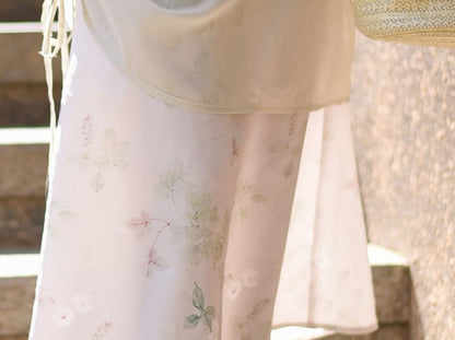 Short-Sleeve Floral Drawstring Maxi Qipao