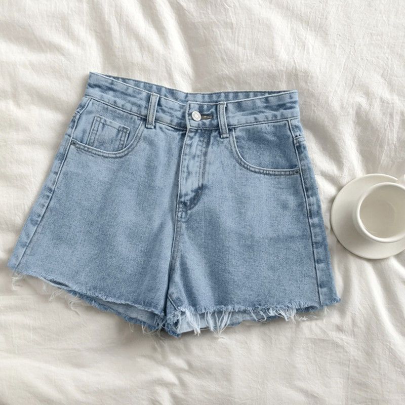 Mid Rise Frayed Denim Hot Pants