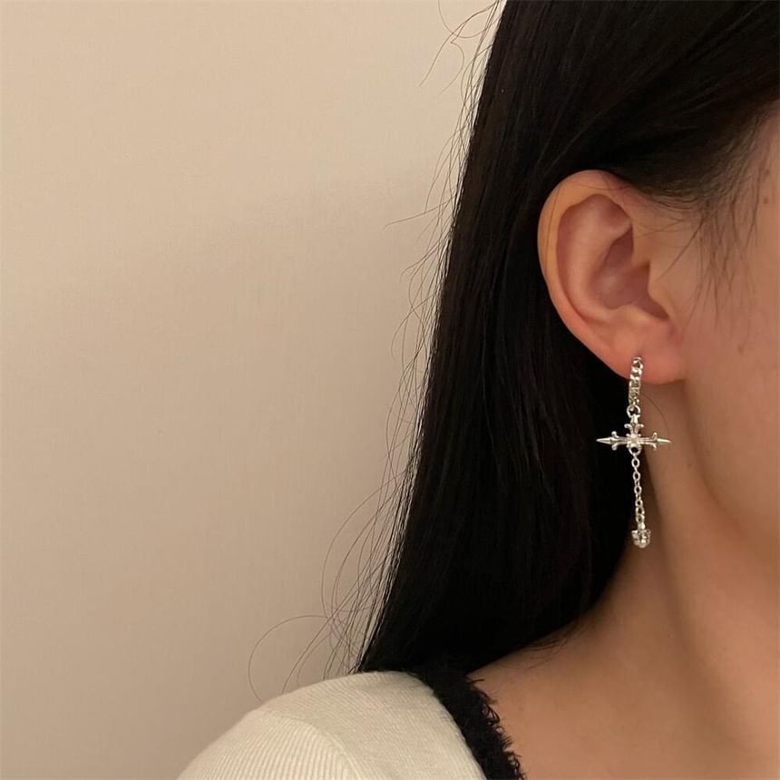 Cross Rhinestone Drop Earrings