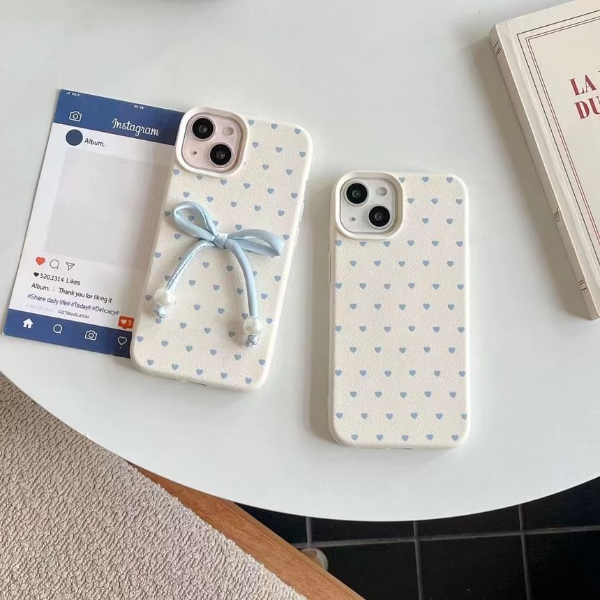 Phone / Bow Faux Case Decoration Leather Set Adhesive Heart