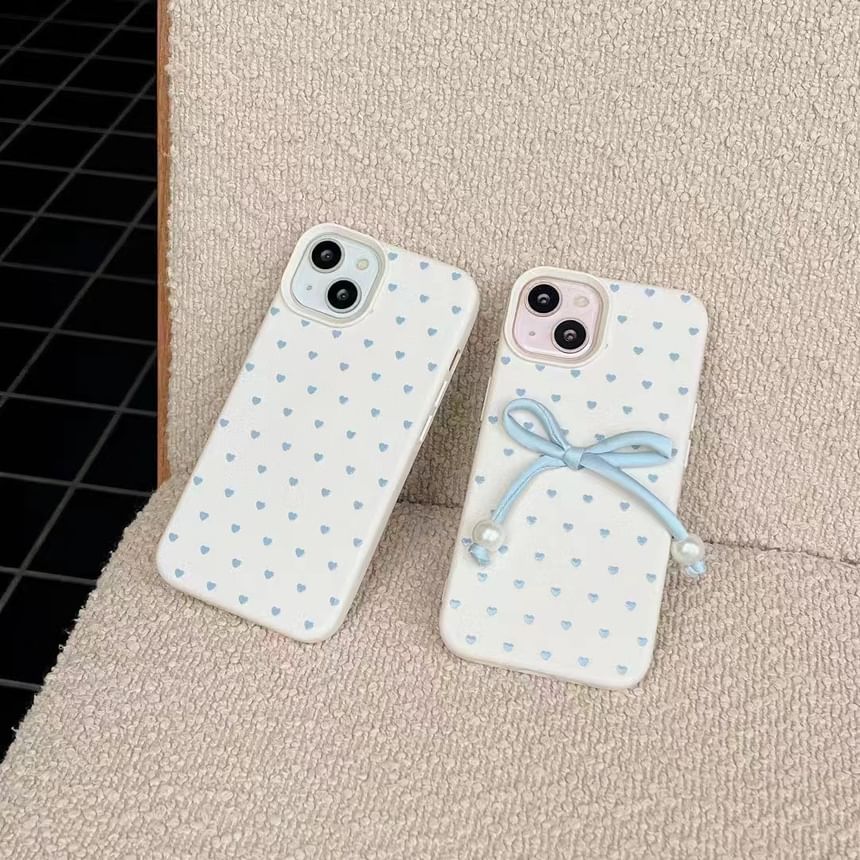 Phone / Bow Faux Case Decoration Leather Set Adhesive Heart