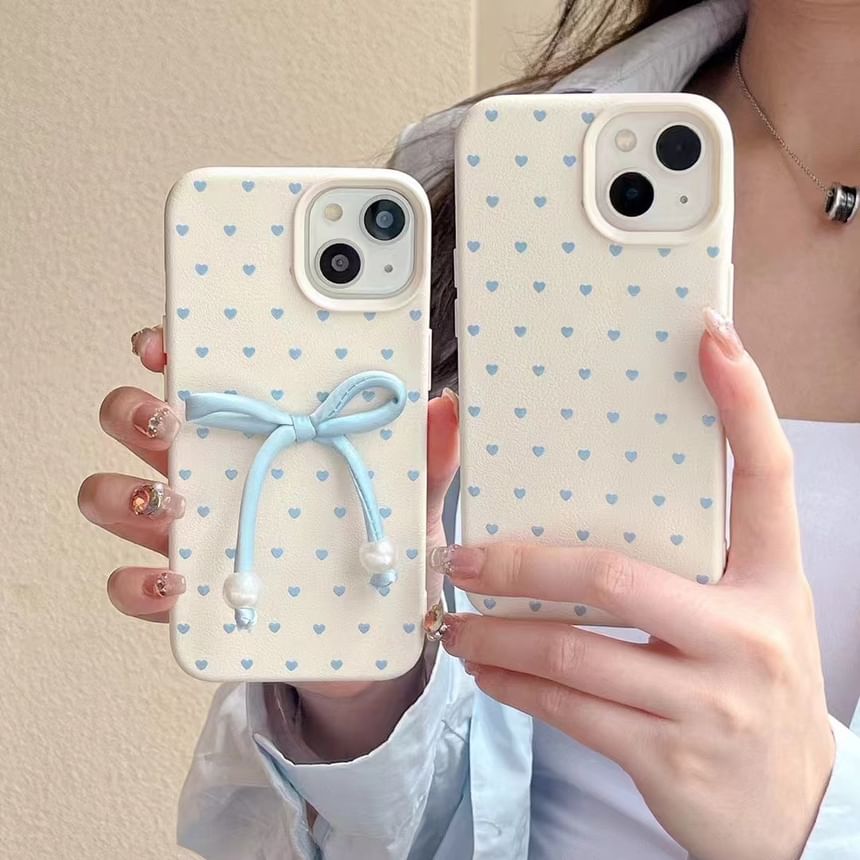 Phone / Bow Faux Case Decoration Leather Set Adhesive Heart