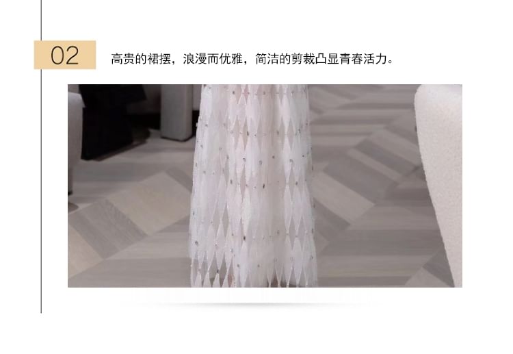 Spaghetti Strap Rhinestone Argyle Pattern A-Line Evening Gown