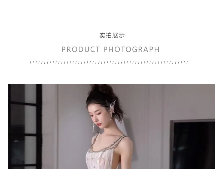 Pattern Strap Evening Argyle Spaghetti Gown Rhinestone A-Line