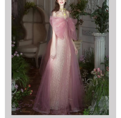 Bow Off-Shoulder A-Line Evening Gown