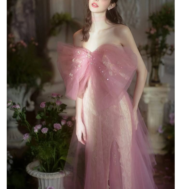 Off-Shoulder Bow A-Line Evening Gown