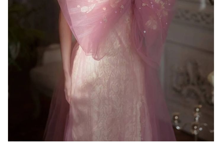 Bow Off-Shoulder A-Line Evening Gown