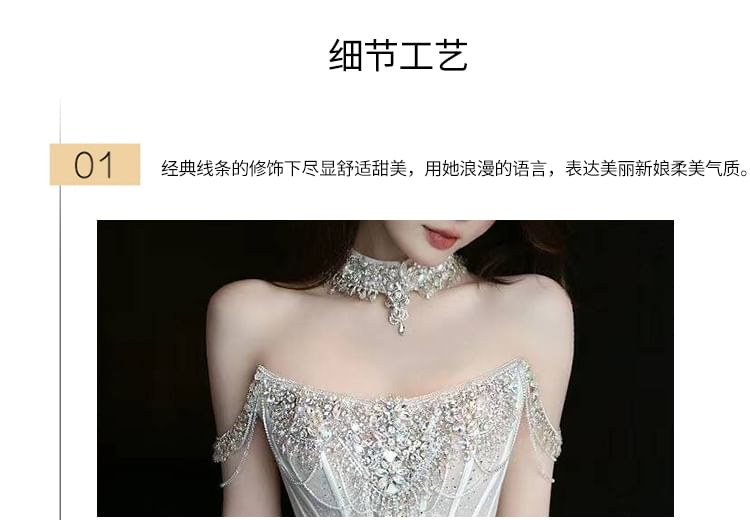 Off-Shoulder Rhinestone A-Line Evening Gown