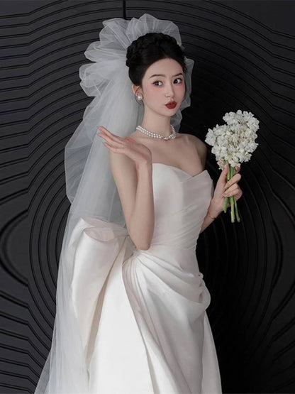 Satin Wedding Strapless Bow Gown A-Line Back