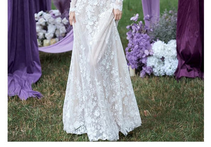 Gown Off-Shoulder Long-Sleeve Lace Wedding A-Line