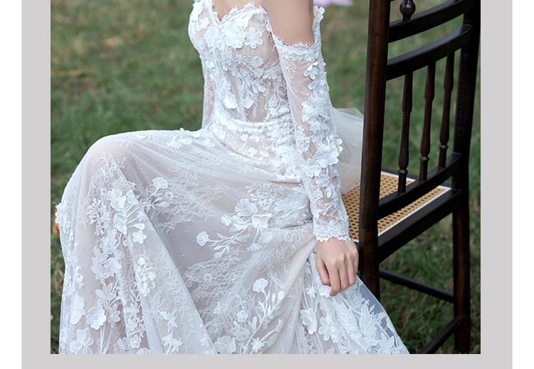 Gown Off-Shoulder Long-Sleeve Lace Wedding A-Line