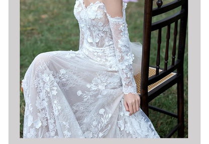 Gown Off-Shoulder Long-Sleeve Lace Wedding A-Line
