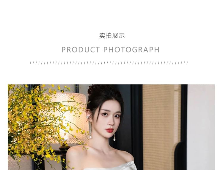 Off-Shoulder Shirred A-Line Satin Wedding Gown