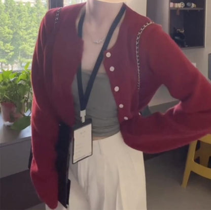 Round Neck Cropped Cardigan