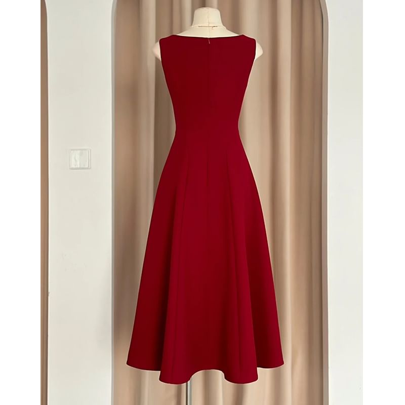 Sleeveless Square Neck Plain A-Line Evening Dress
