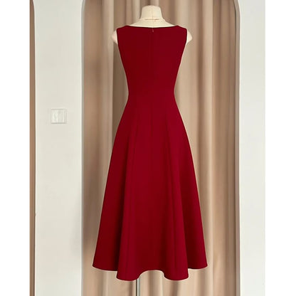 Sleeveless Square Neck Plain A-Line Evening Dress