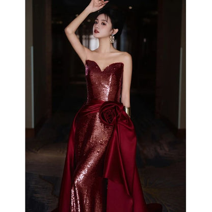 Tube Evening Panel Sheath Mesh Sweetheart Flower Detail Sequin Gown Neck
