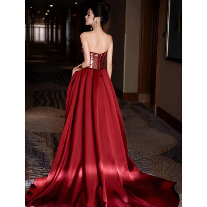 Sweetheart Neck Flower Detail Sequin Panel Mesh Sheath Tube Evening Gown