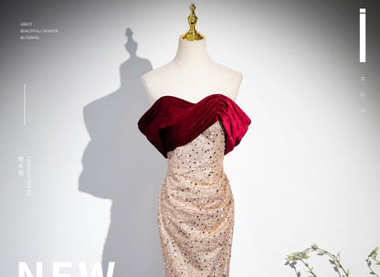 Gown Evening Sequined Strapless Mermaid