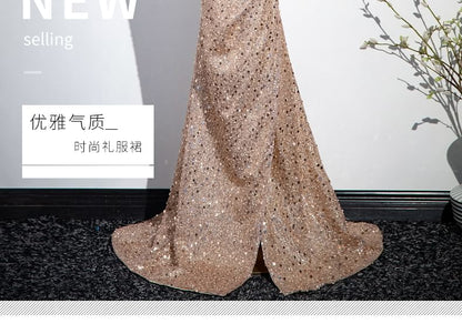 Gown Evening Sequined Strapless Mermaid