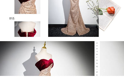 Gown Evening Sequined Strapless Mermaid