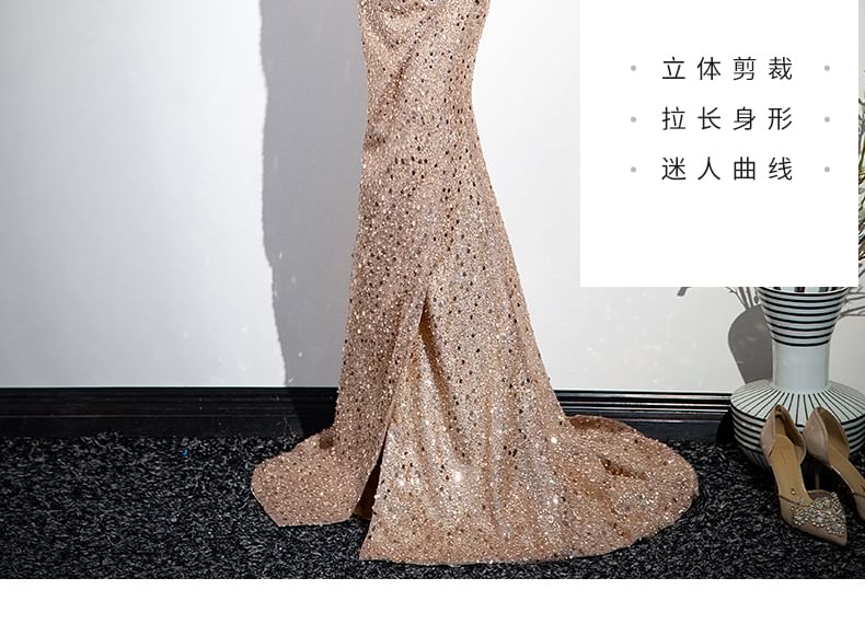 Gown Evening Sequined Strapless Mermaid