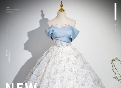 Off-Shoulder Floral Print A-Line Evening Gown