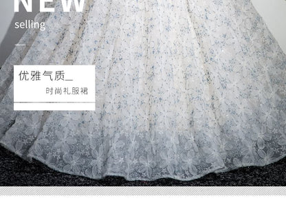 Off-Shoulder Floral Print A-Line Evening Gown