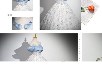 Off-Shoulder Floral Print A-Line Evening Gown