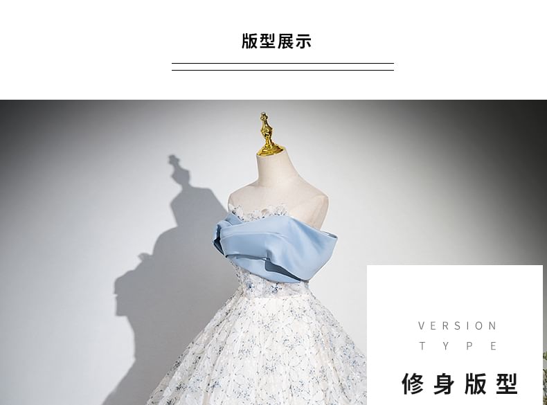 Off-Shoulder Floral Print A-Line Evening Gown