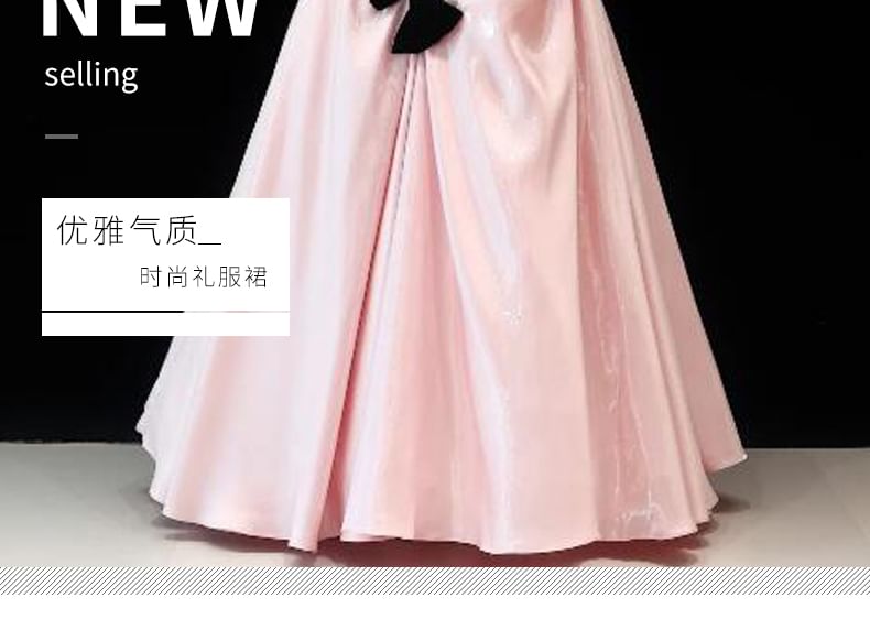 Evening Gown Bow Shirred Satin Cold-Shoulder