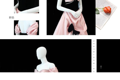 Evening Gown Bow Shirred Satin Cold-Shoulder