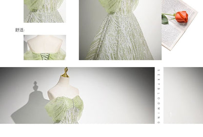 Off-Shoulder Floral Embroidered A-Line Evening Gown