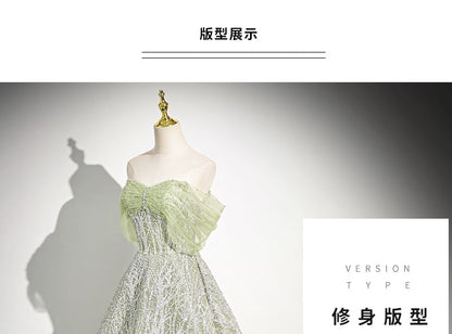 Off-Shoulder Floral Embroidered A-Line Evening Gown