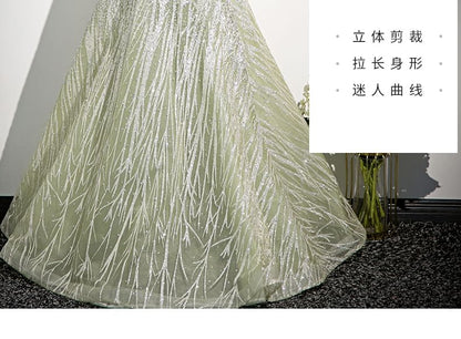 Off-Shoulder Floral Embroidered A-Line Evening Gown