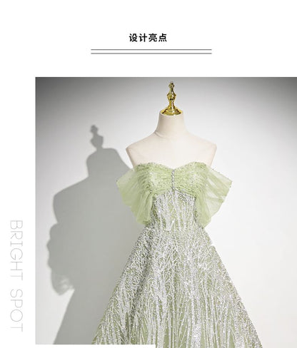 Off-Shoulder Floral Embroidered A-Line Evening Gown