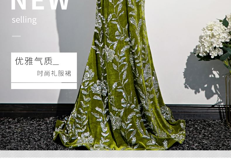 Floral Print Mermaid Buttoned Gown Frog Evening Strapless