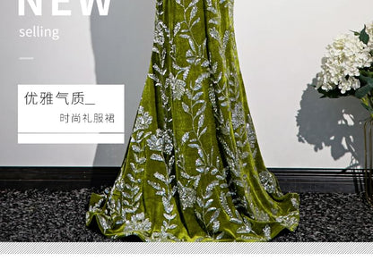 Strapless Floral Print Frog Buttoned Mermaid Evening Gown