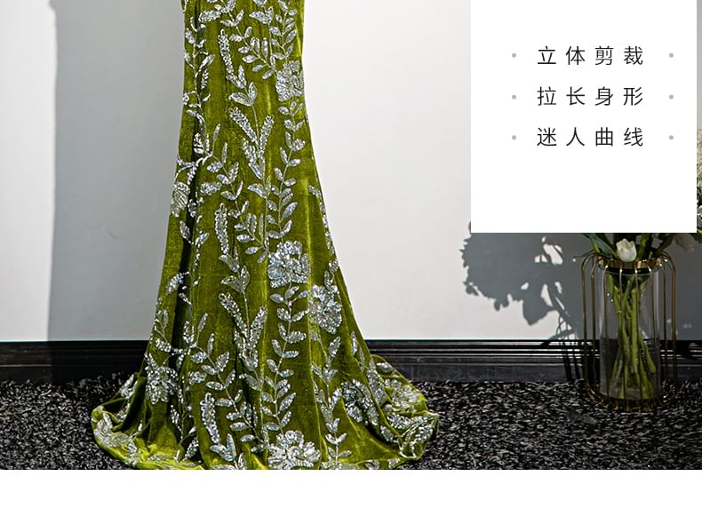 Floral Print Mermaid Buttoned Gown Frog Evening Strapless