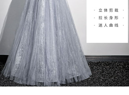 Sweetheart-Neckline Gown Rhinestone A-Line Evening Puff-Sleeve