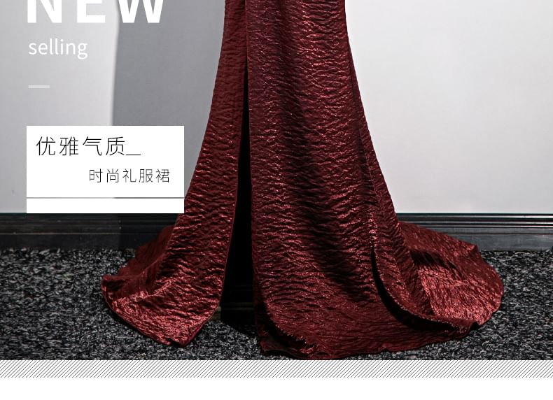 Off-Shoulder Bow Asymmetrical Knotted Slit Bodycon Evening Gown